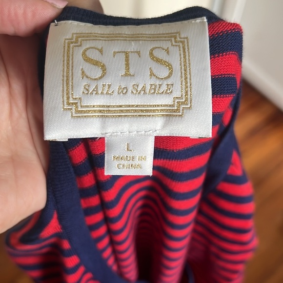 Sail to Sable Classic Red and Navy Blue Striped Cotton Blend Crew Neck Dress - L - Picture 8 of 9